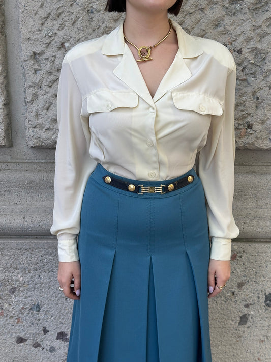 045. Vintage Celine Plissè Skirt Teal