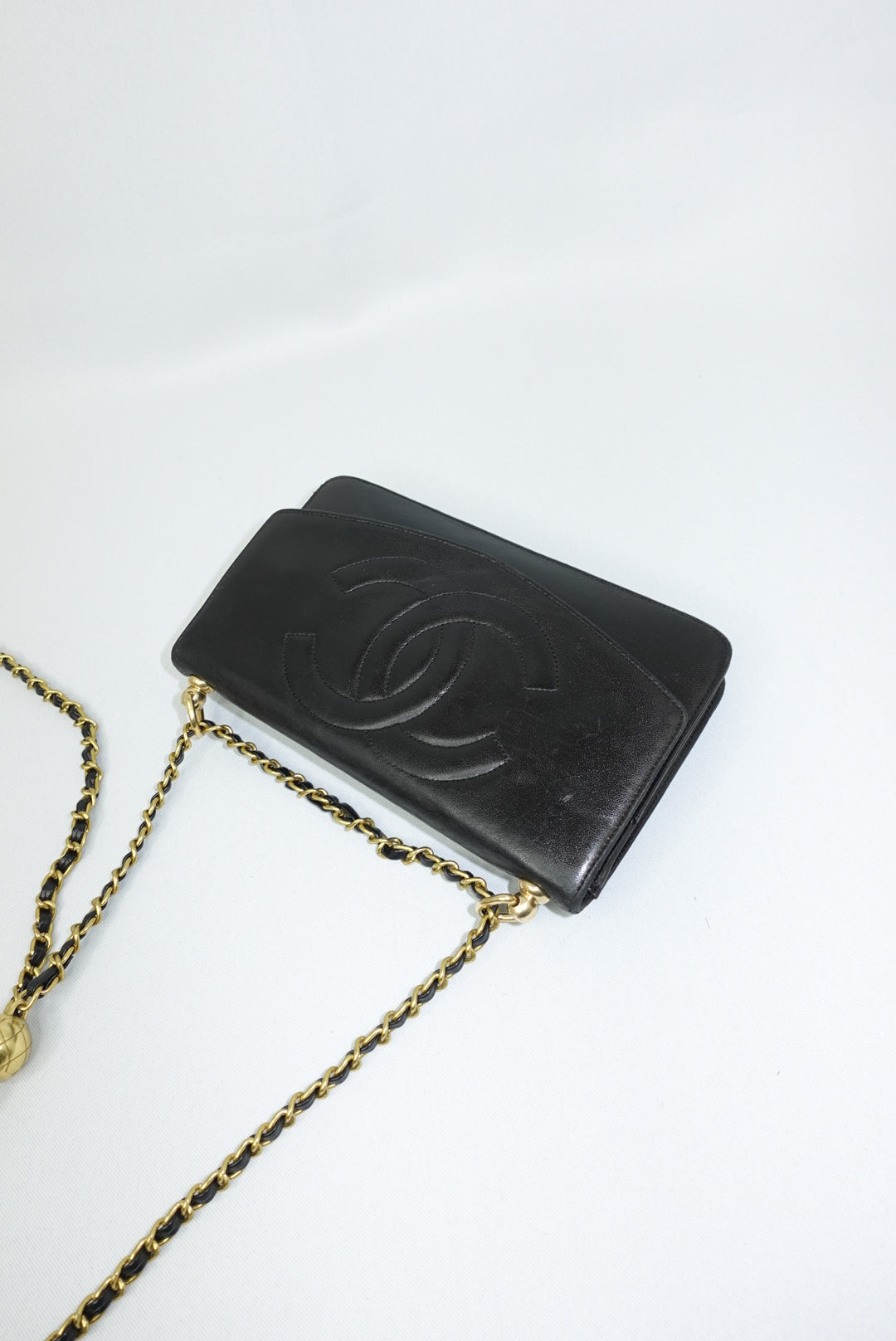 Chanel Re-Worked Vintage Flap Wallet With Chain Black Lambskin CC logo
