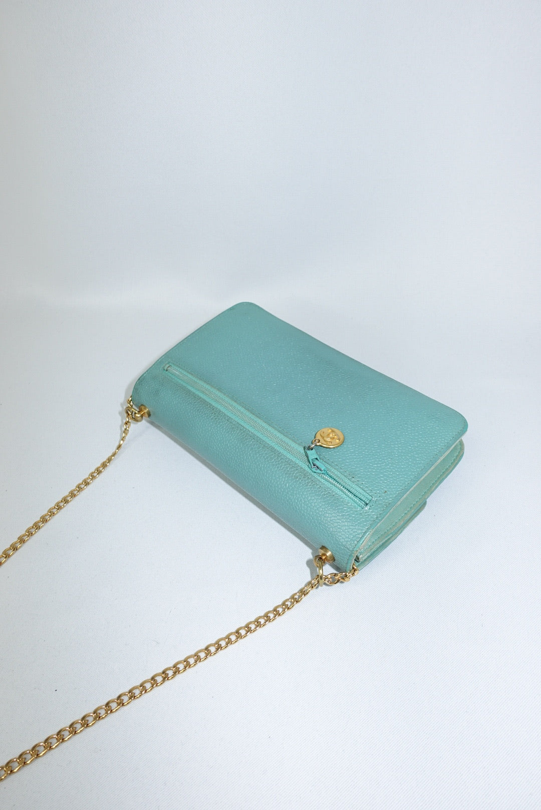 Chanel Re-Worked Flap W.O.C. Teal CC logo