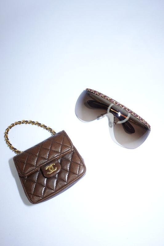 Chanel Brown Shield Chain Sunglasses