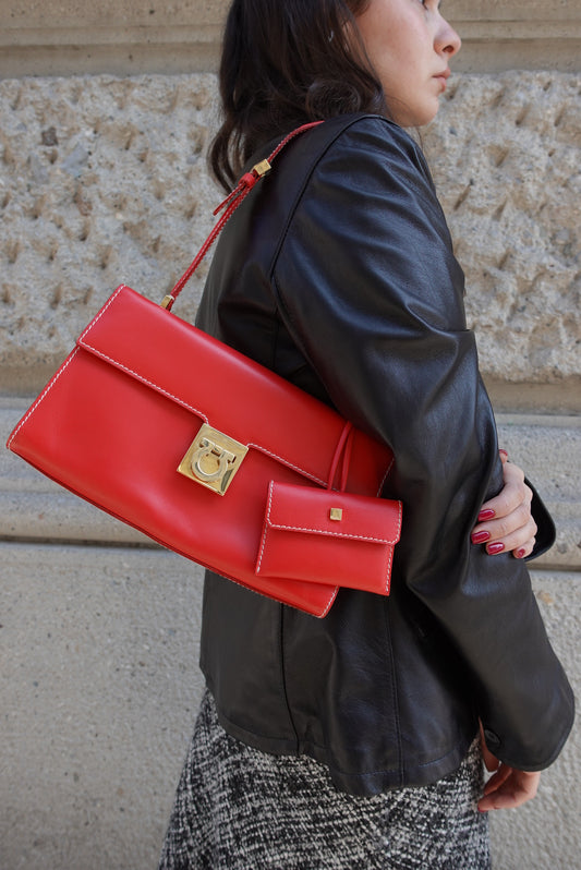 023. Ferragamo Vintage Lock Story Shoulder Bag