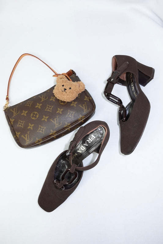 Vintage Prada Brown Tec. Fabric Pumps