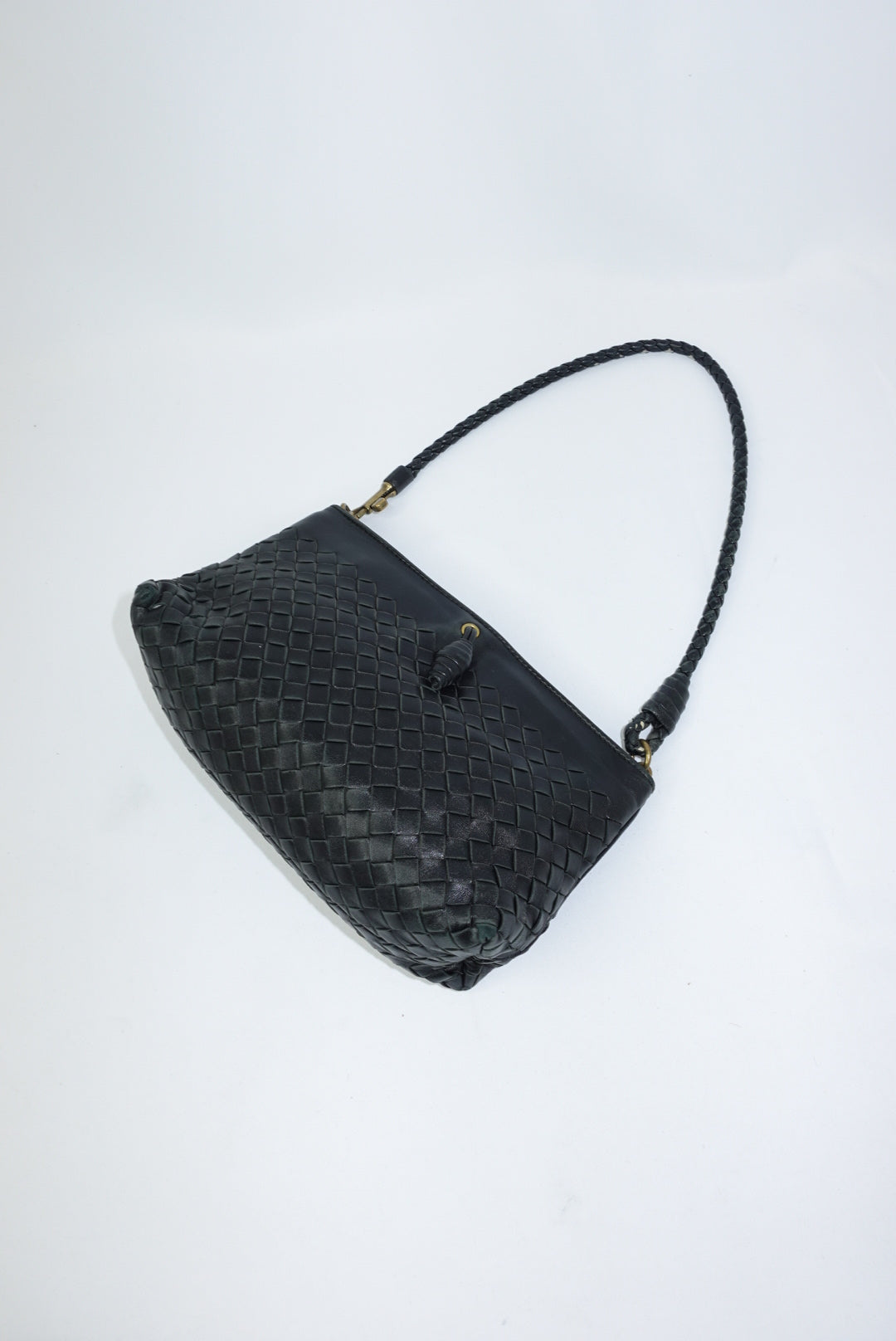 Bottega Veneta Vintage Woven Leather Black Shoulder Bag