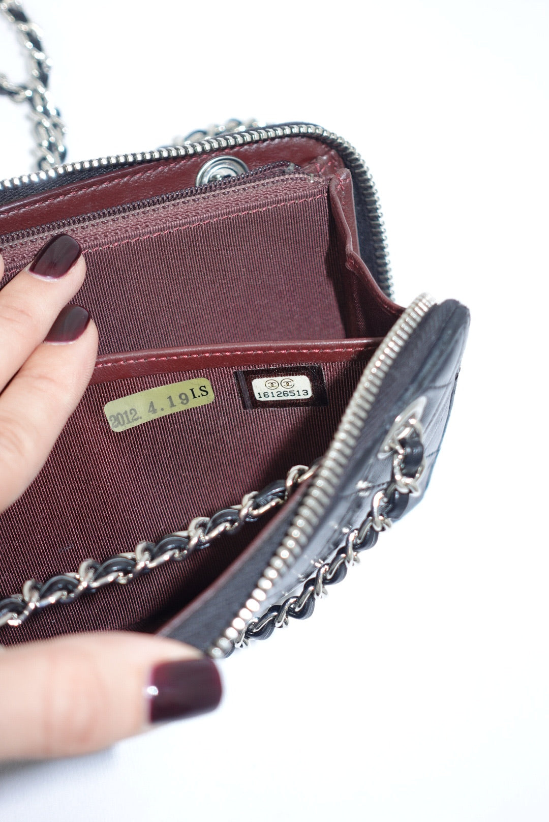 Re-Worked Chanel Timeless Zip Black Vintage Wallet with Chain