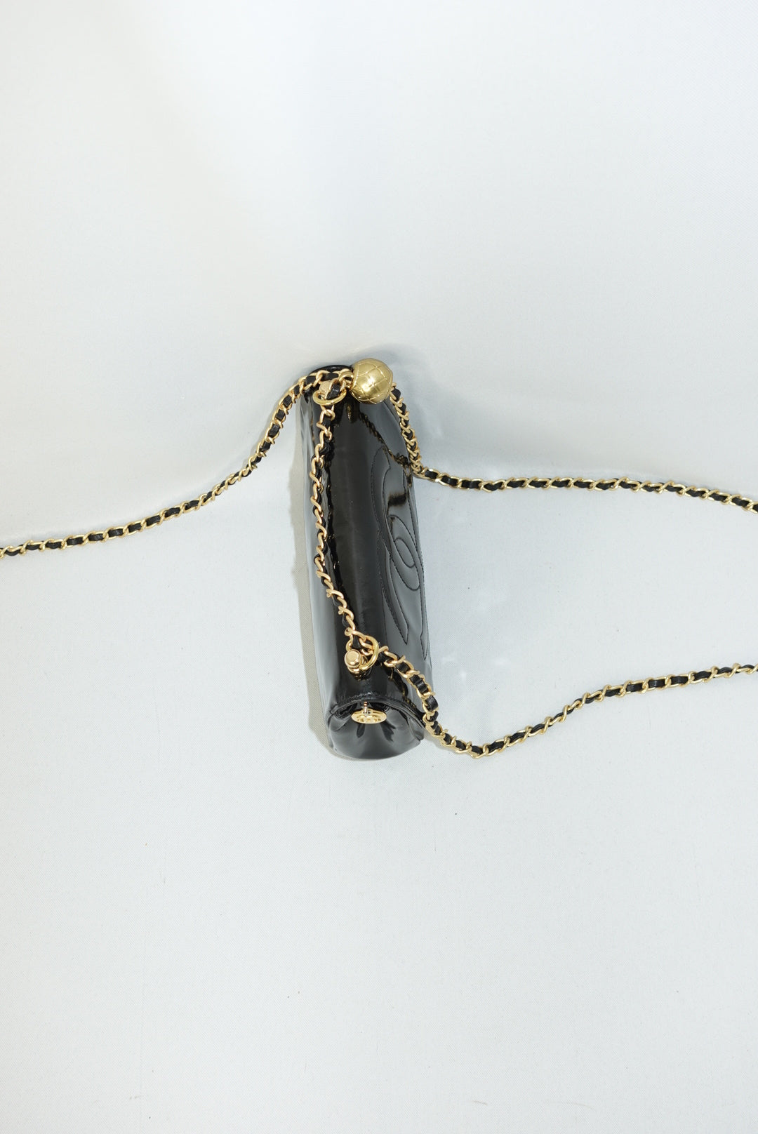 Chanel Re-Worked CC Flap Vintage Black Patent Leather Wallet w/ Chain