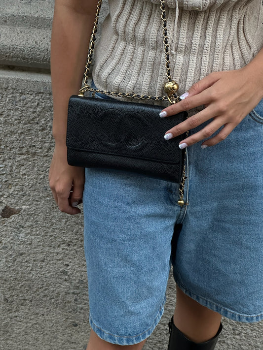 Chanel Re-Worked Vintage Flap W.O.C. Black Caviar CC logo