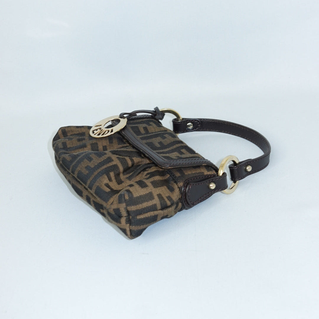 Fendi vintage mini bag black patent leather logo medallion Zucca
