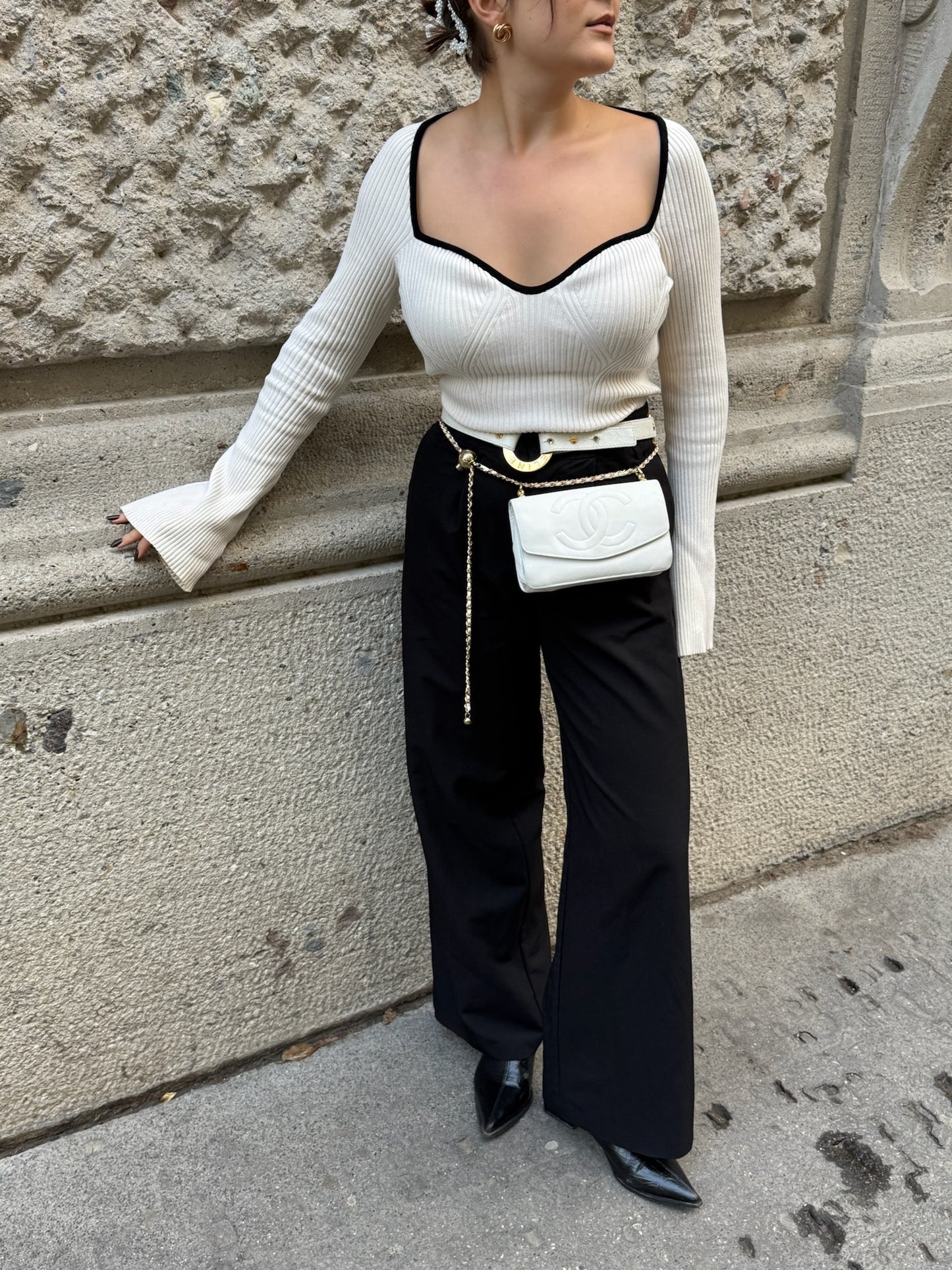 Re-Worked Chanel CC Flap Vintage White Calfskin Vintage Wallet with Chain