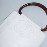 Chanel White Leather Mini Tote Bag with Interlocking CC Logo