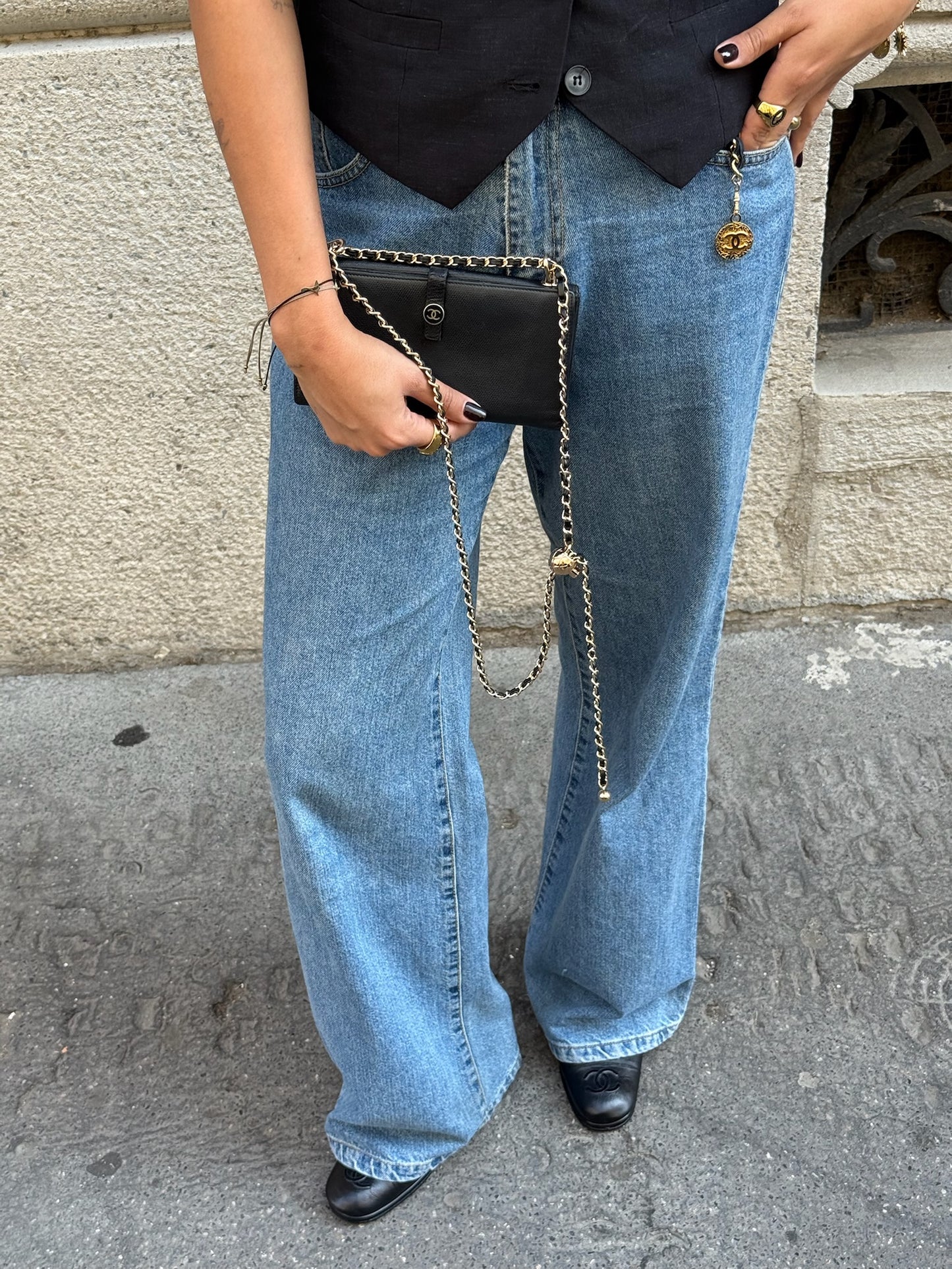 Chanel Re-Worked Black Caviar Double Sided W.O.C round logo