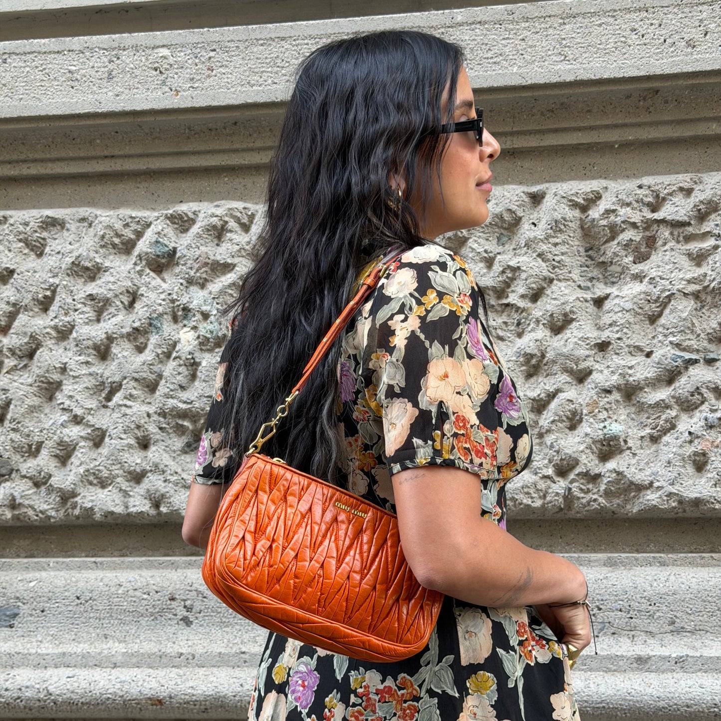 Miu Miu Orange Matelasse Shoulder Bag
