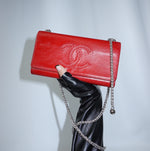 Chanel Red CC Logo Calfskin Wallet with Chain