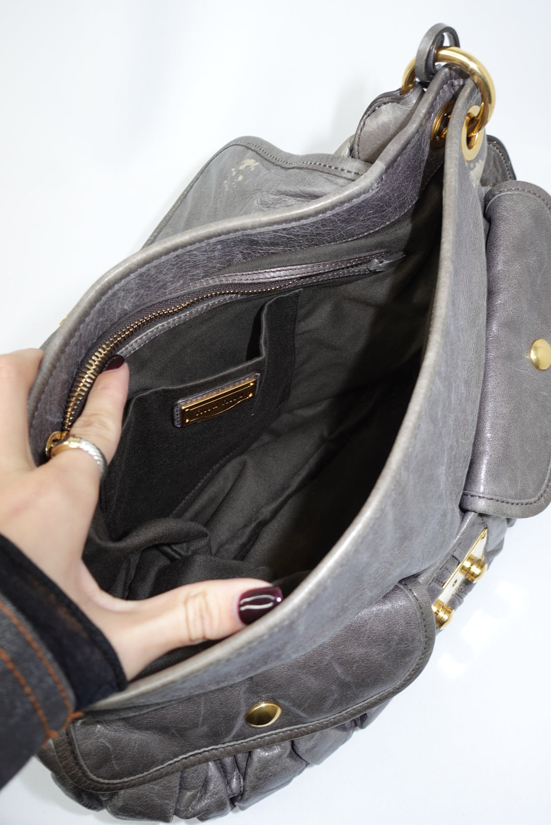 Miu Miu Vintage Gray Matelassé Coffer Shoulder Bag