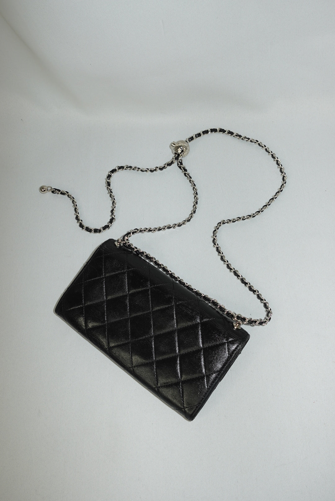 Chanel Vintage Re-worked Black Quilted Flap Wallet with Chain Lambskin