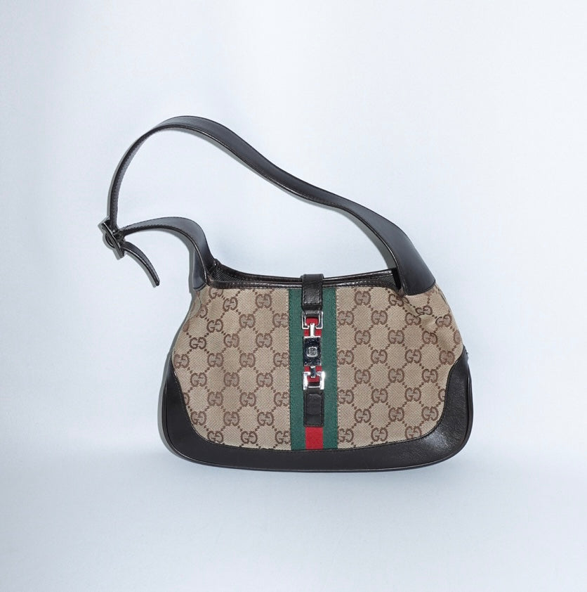 Gucci Vintage Jackie GG Monogram Canvas & Leather Shoulder Bag