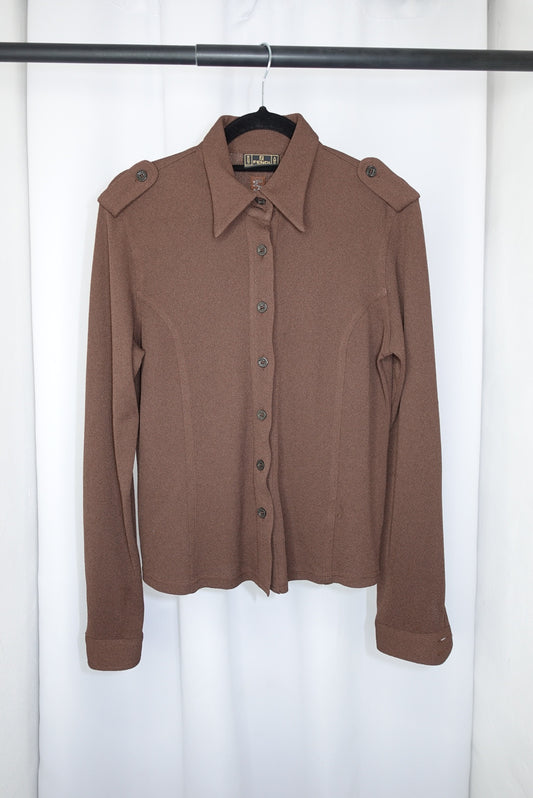 029. FENDI Long-Sleeved Brown Polo Vintage Shirt