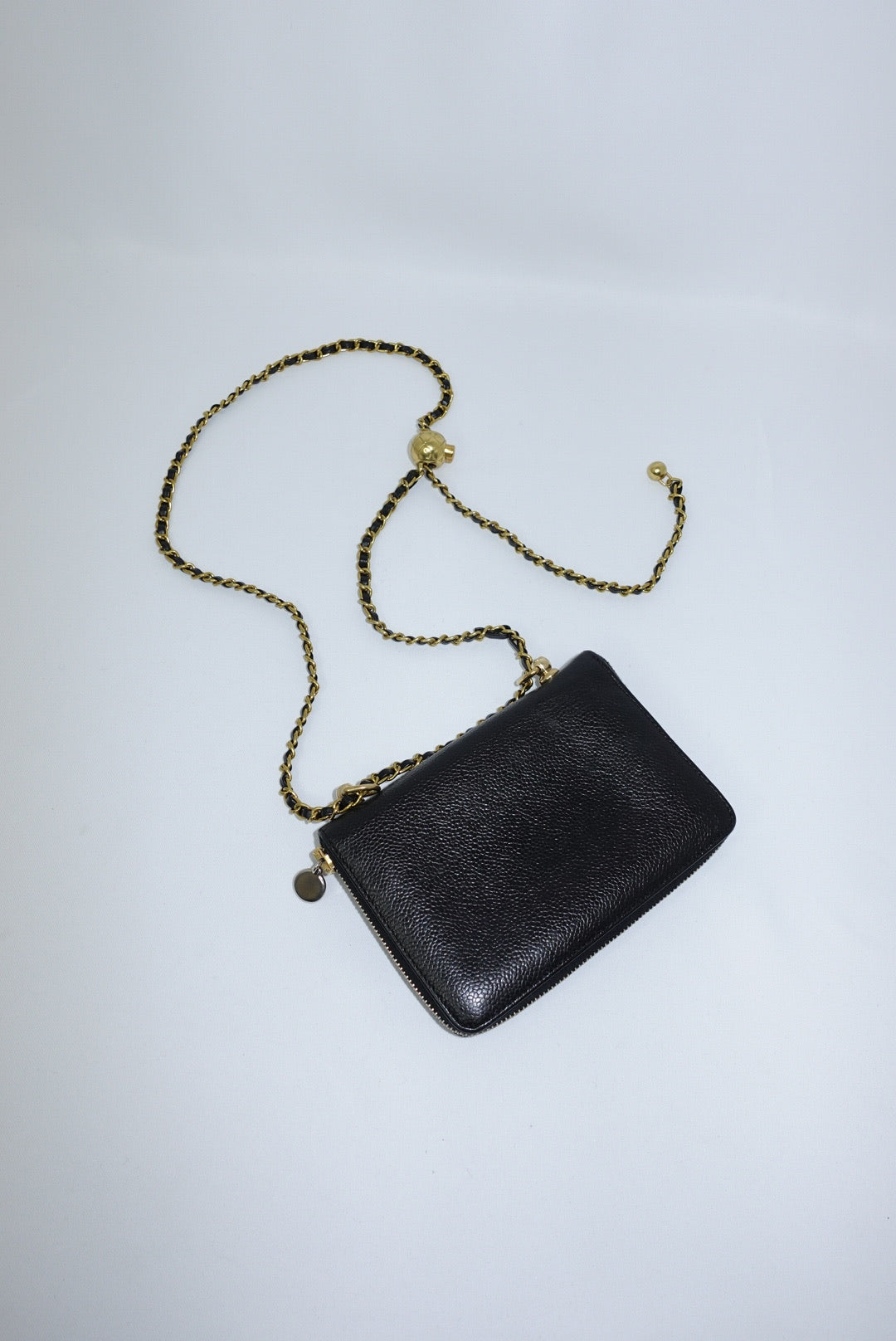 Re-Worked Chanel Black Zip CC Logo Small Vintage Wallet with Chain