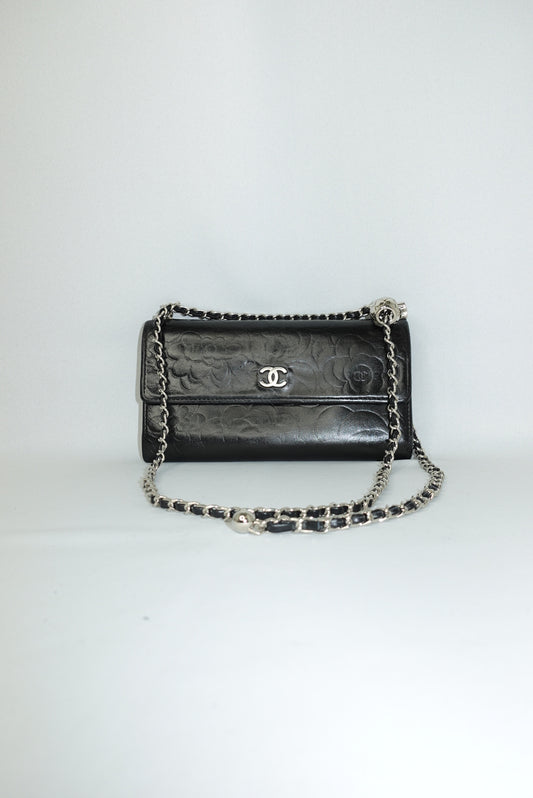 Chanel Re-Worked Camelia Vintage Black Wallet with Chain