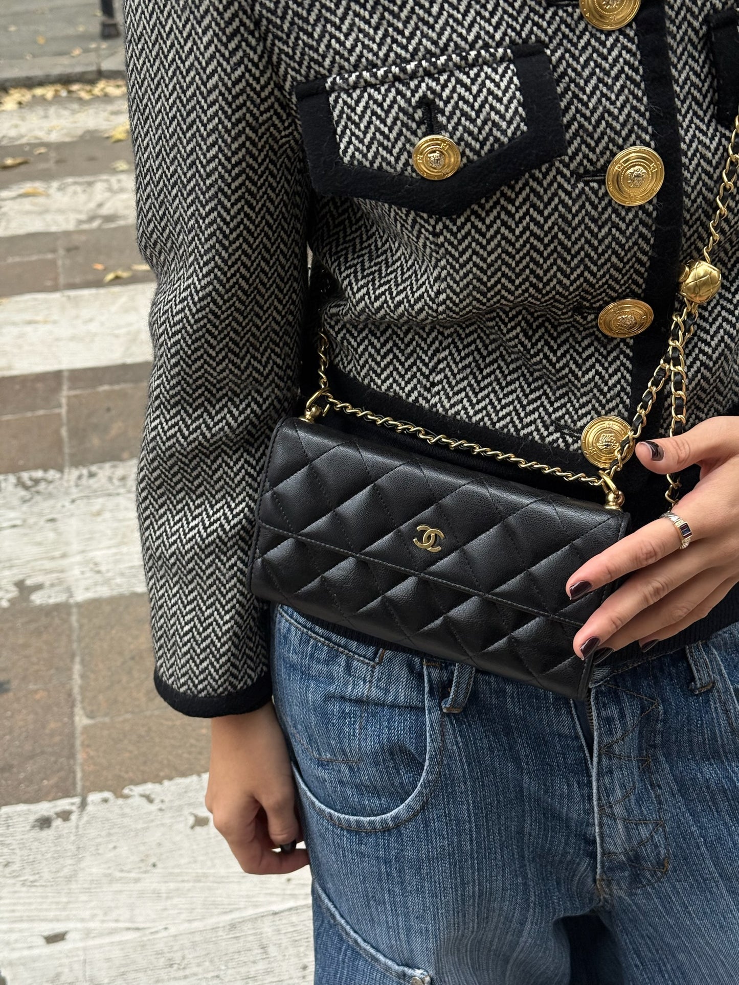 Chanel Re-Worked Black Timeless Flap Vintage Wallet with Chain