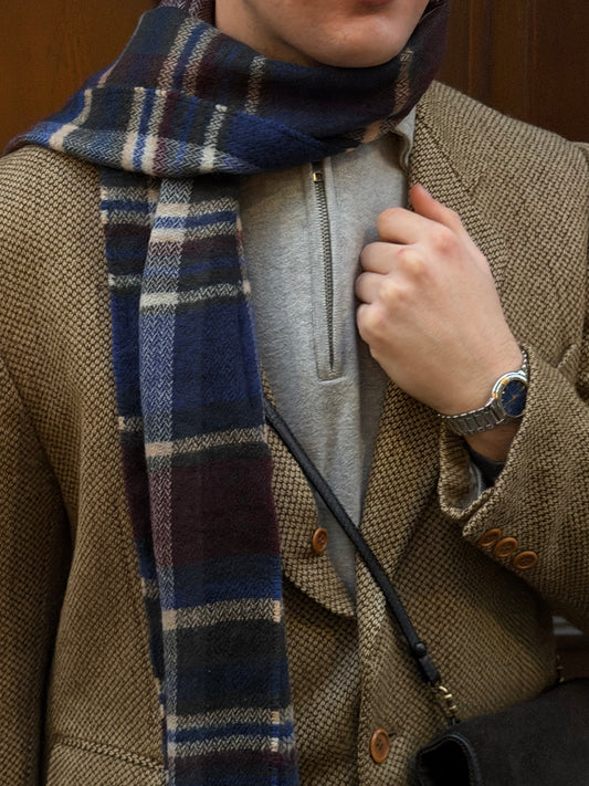Burberry Blue & Brown Checked Scarf