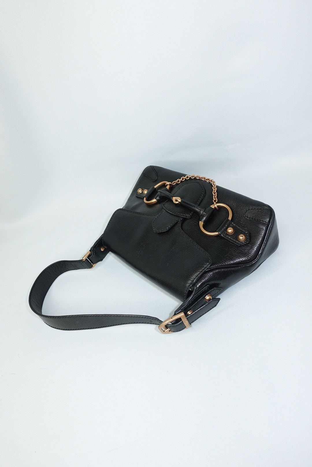 Gucci Vintage Horsebit Shoulder Bag in Black Leather