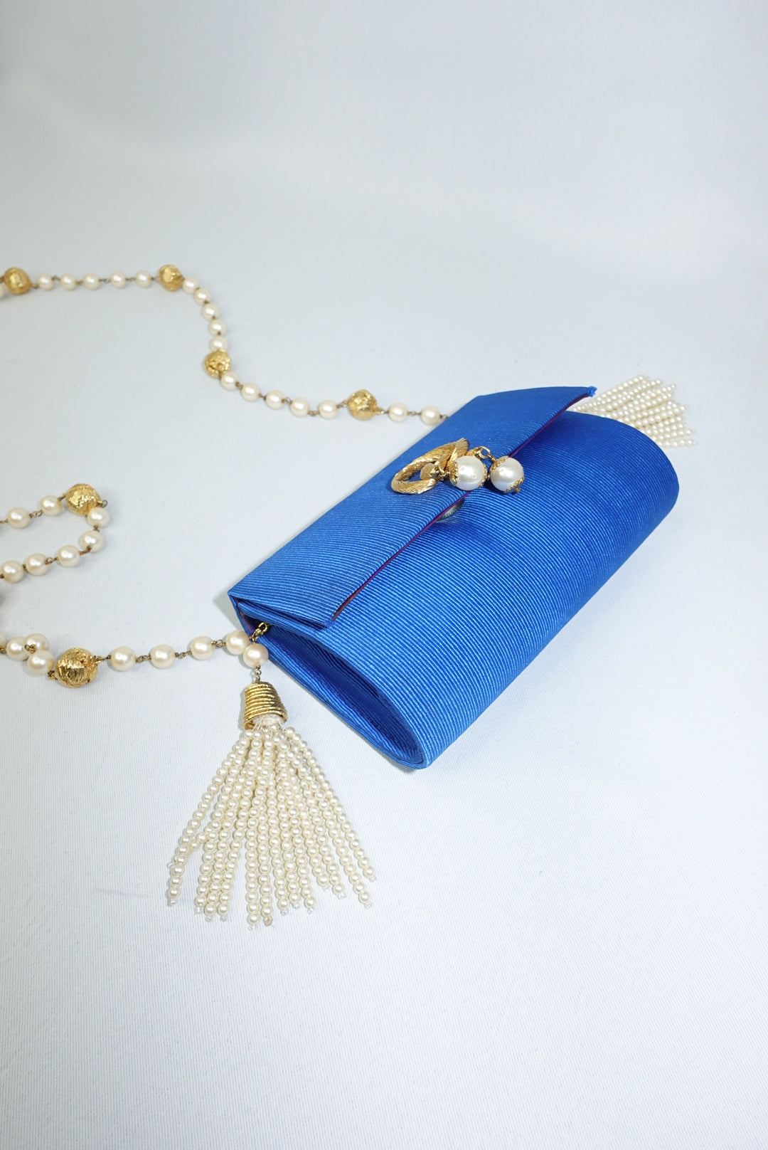 Fendissime Vintage Electric Blue and Gold Pearl Chain Bag