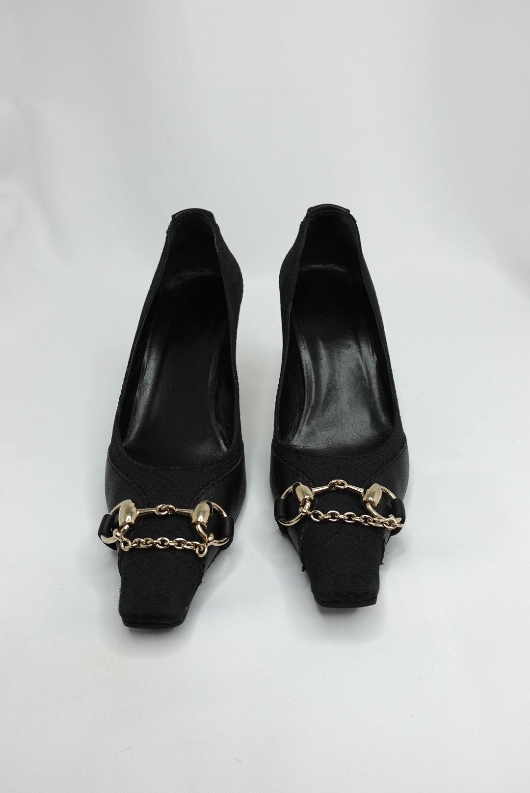 Gucci Black Monogram Canvas Horsebit Heels Gucci Black Monogram Canvas Horsebit Heels 37C