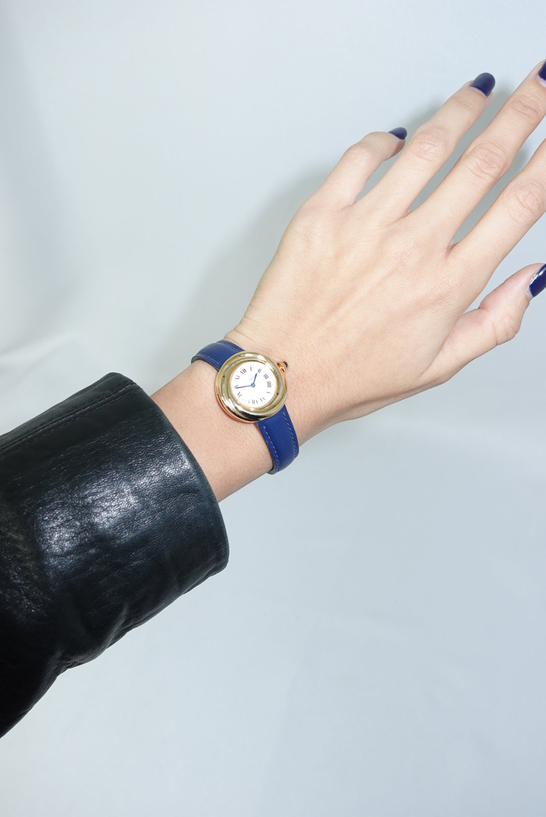 Cartier Trinity Gold Toned Blue Leather Strap Watch Vintage