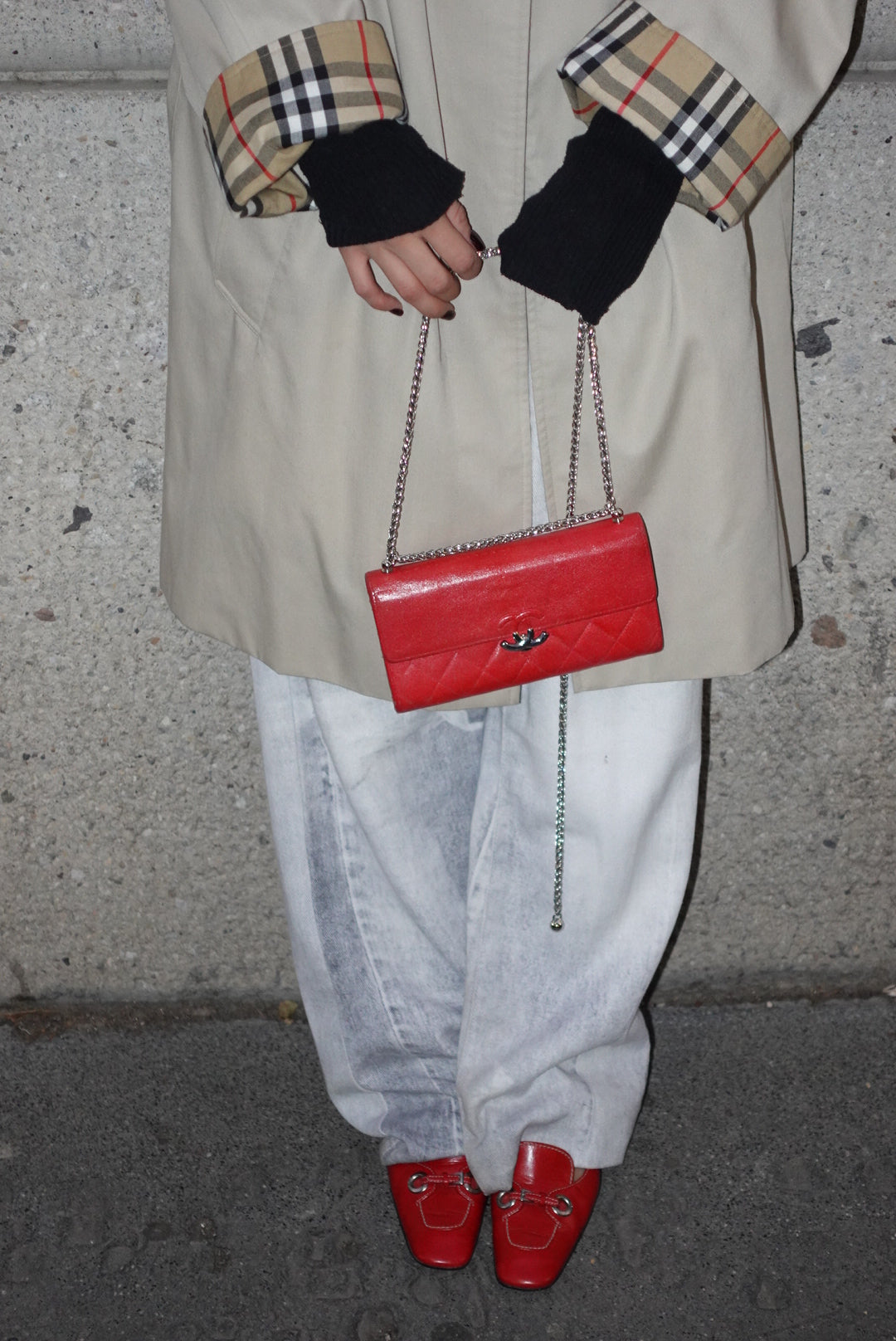 Re-Worked Chanel CC  Timeless Flap Vintage Lobster Red Wallet with Chain