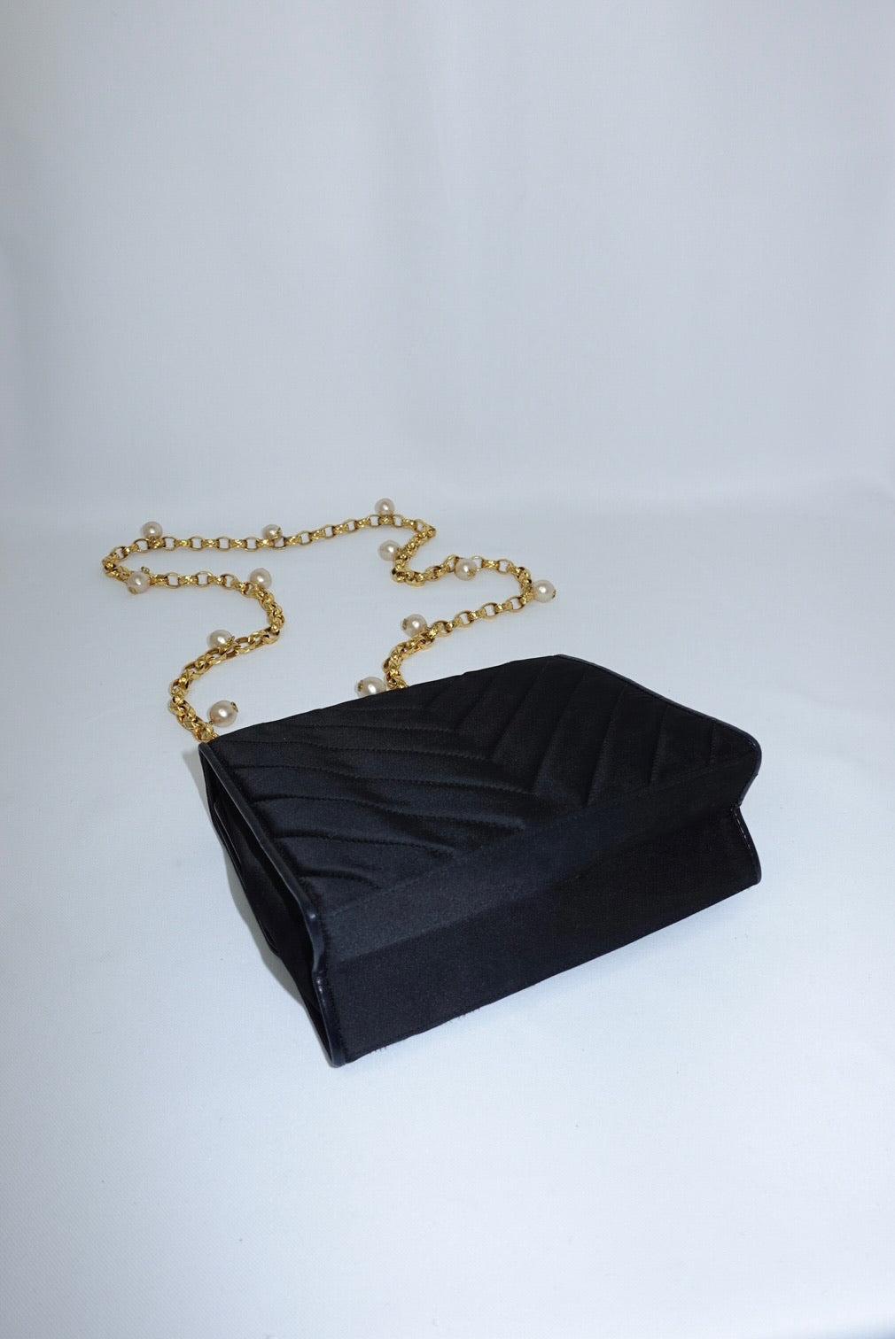 Chanel Vintage Satin Pearl Chain Embroidered CC Logo Bag