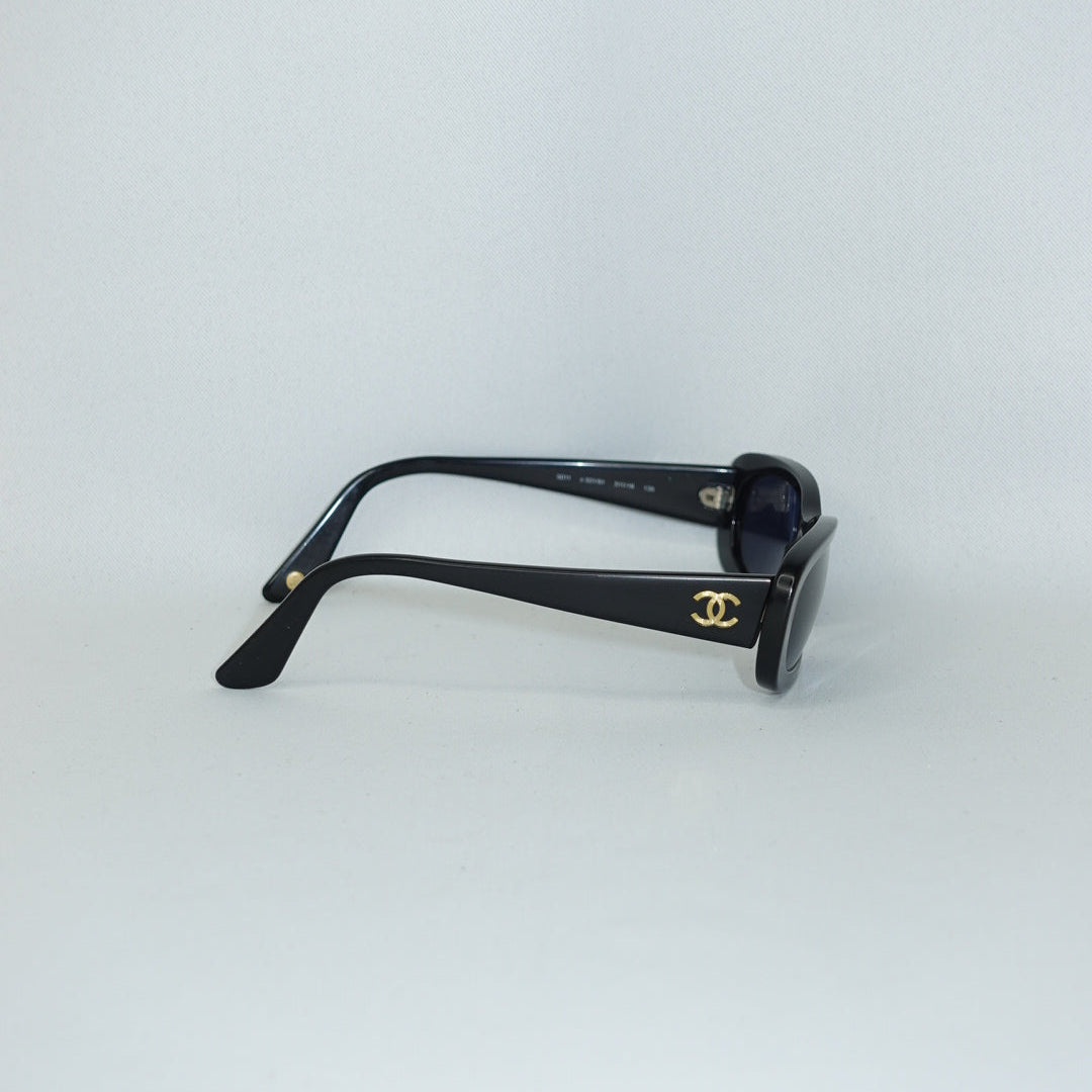 Chanel Black Y2K Sunglasses with Blue lenses
