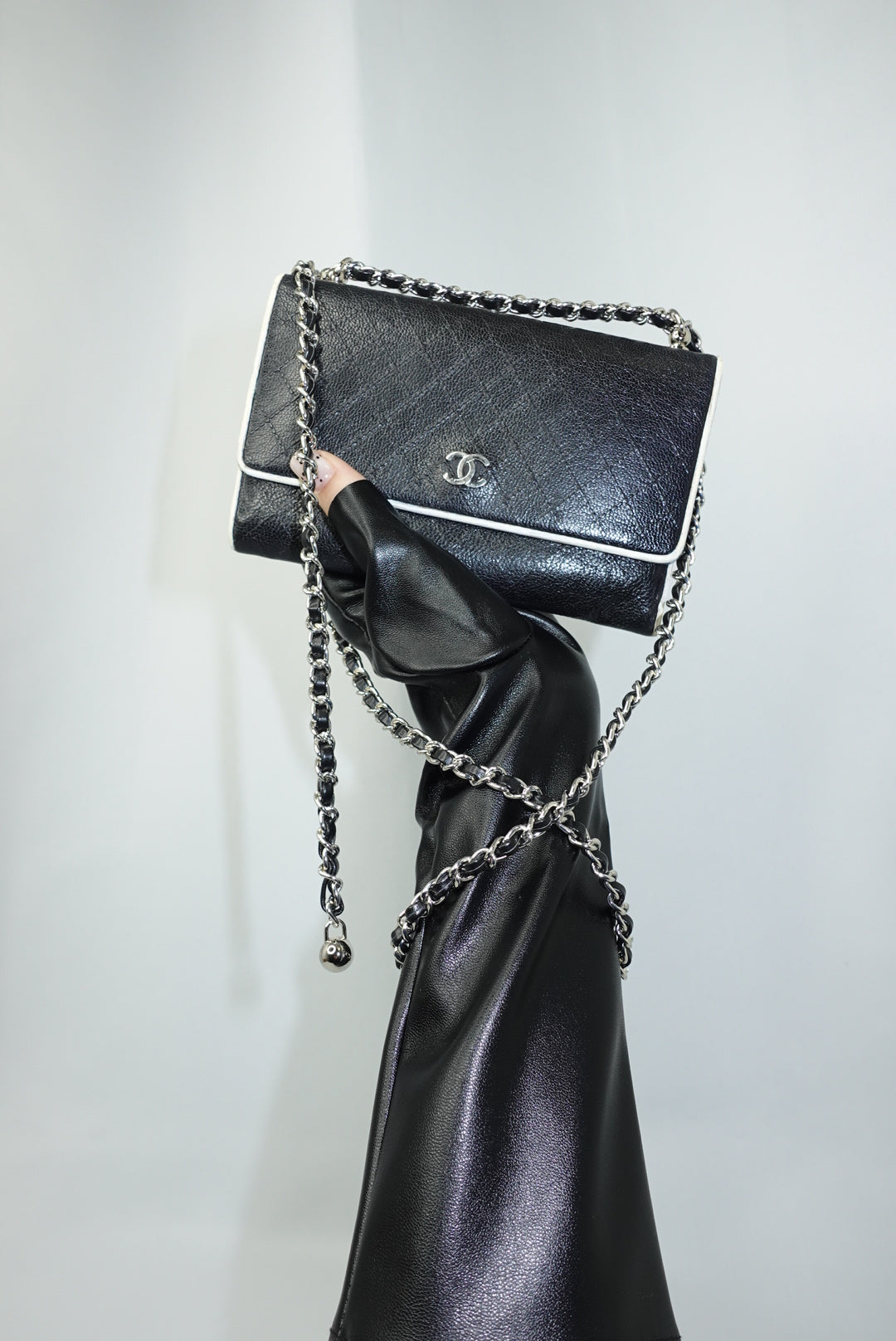 Chanel Re-Worked Flap B&W Limited Edition Wallet with Chain