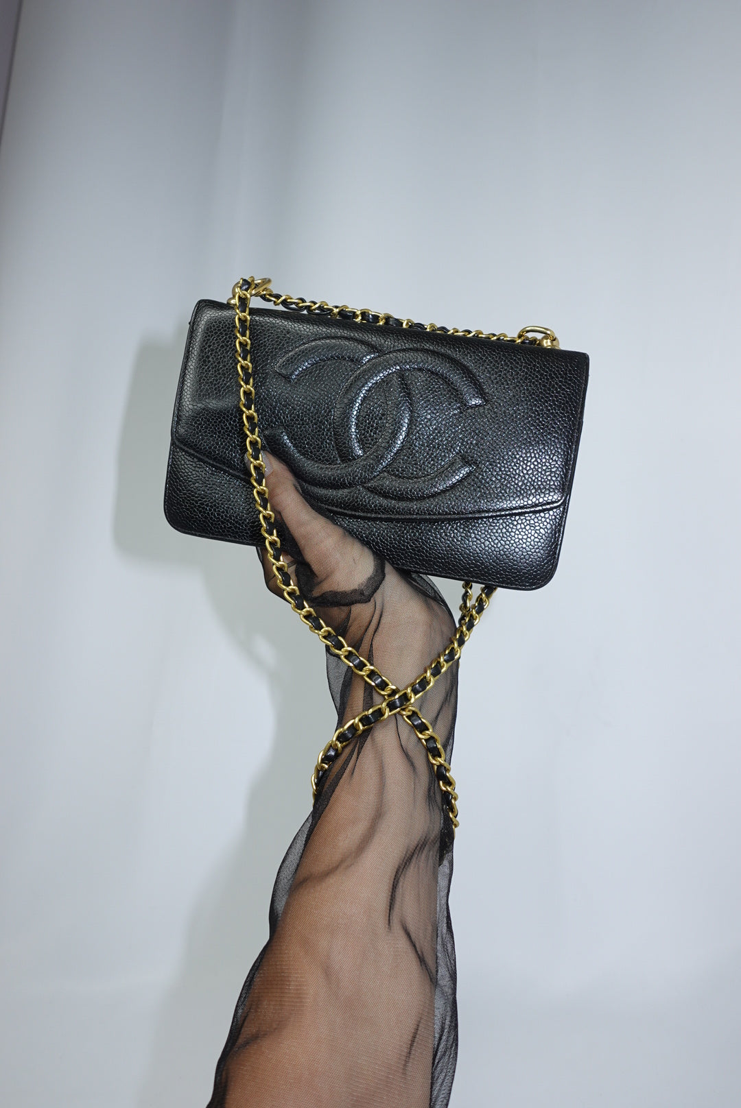 Chanel Re-Worked Vintage Flap W.O.C. Black Caviar CC logo