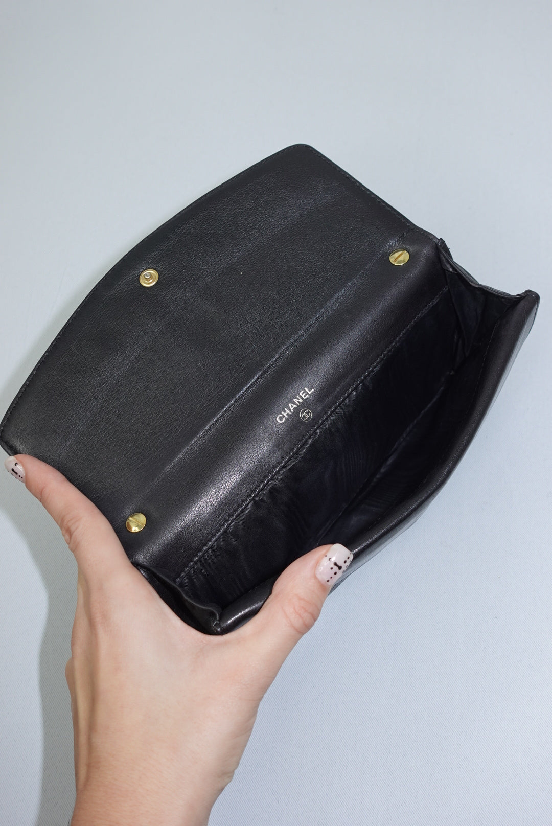 Chanel Re-Worked Vintage Long Flap Wallet With Chain Black Caviar CC logo