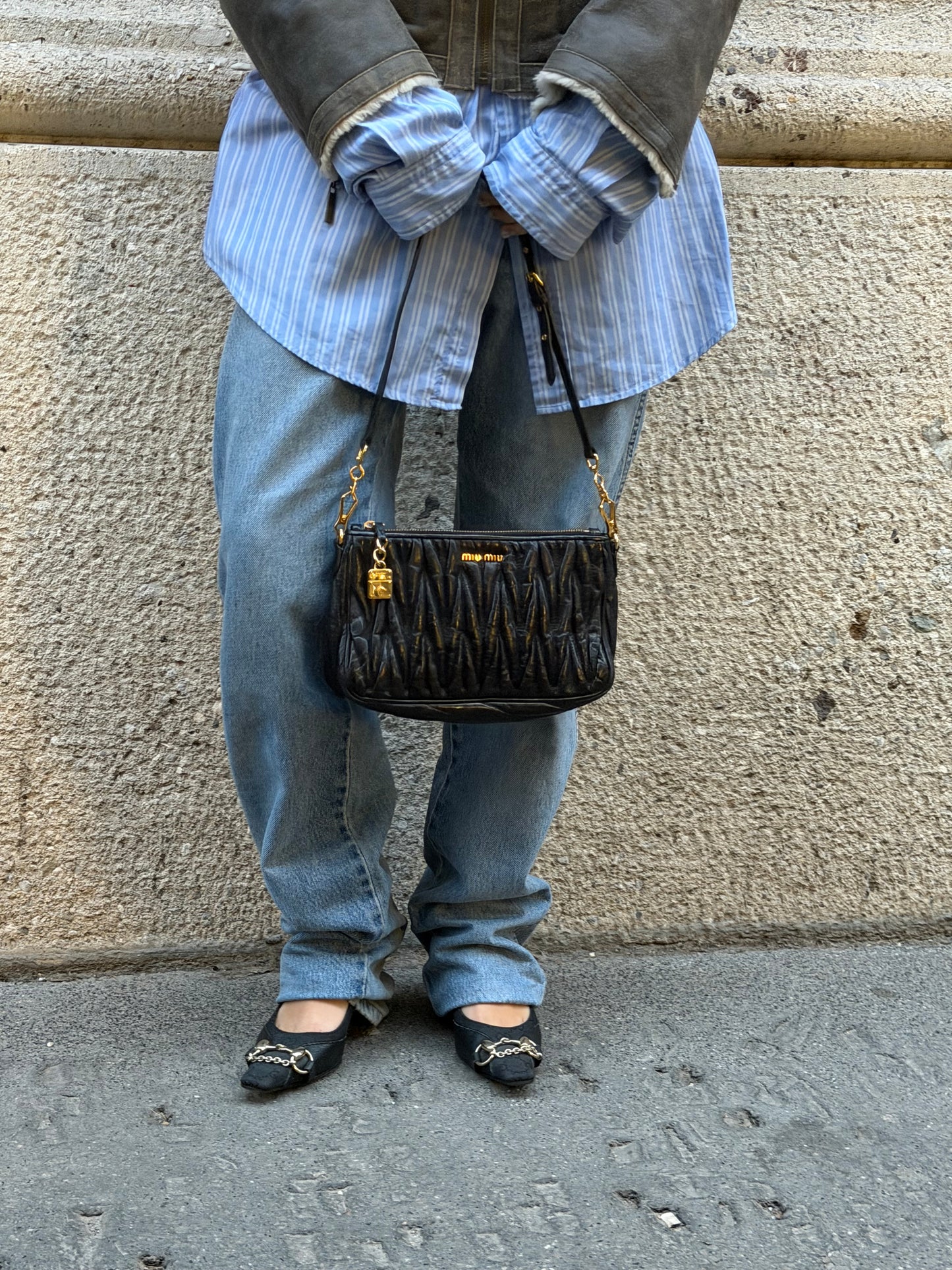 Miu Miu Vintage Wander Matelassé Black Bag w/ Charm