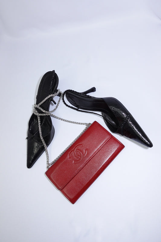 013.Chanel Re-Worked Flap W.O.C. Red CC logo