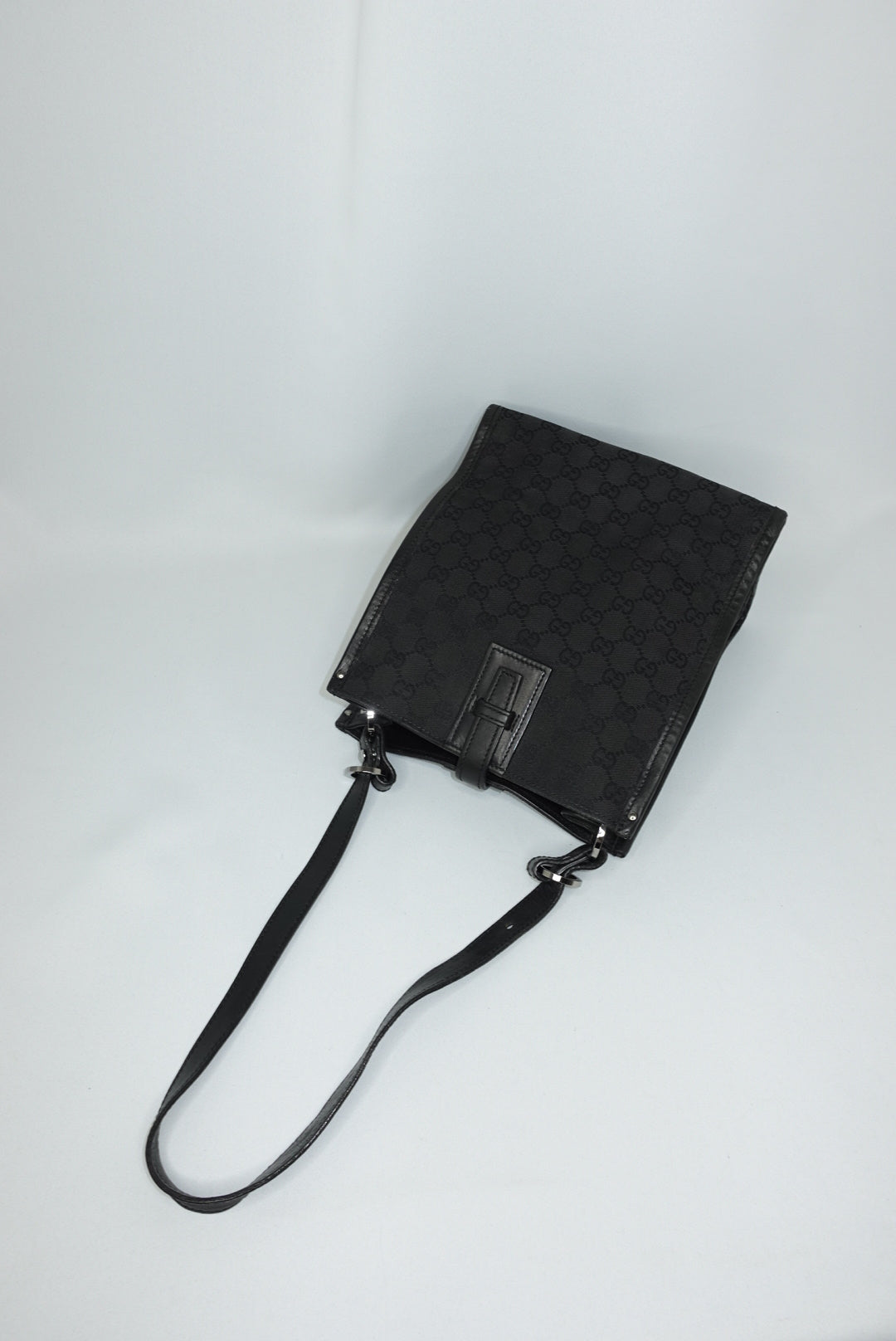 Gucci Vintage Black Canvas and Leather Shoulder Bag
