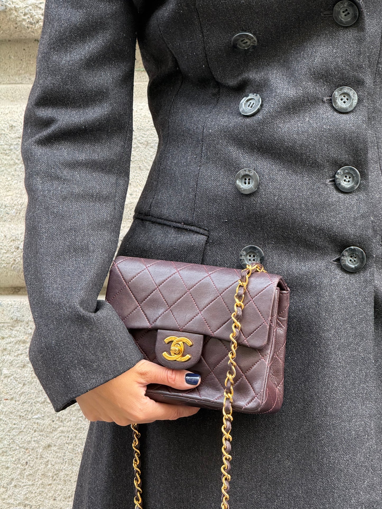 Chanel mini square burgundy quilted lambskin bag