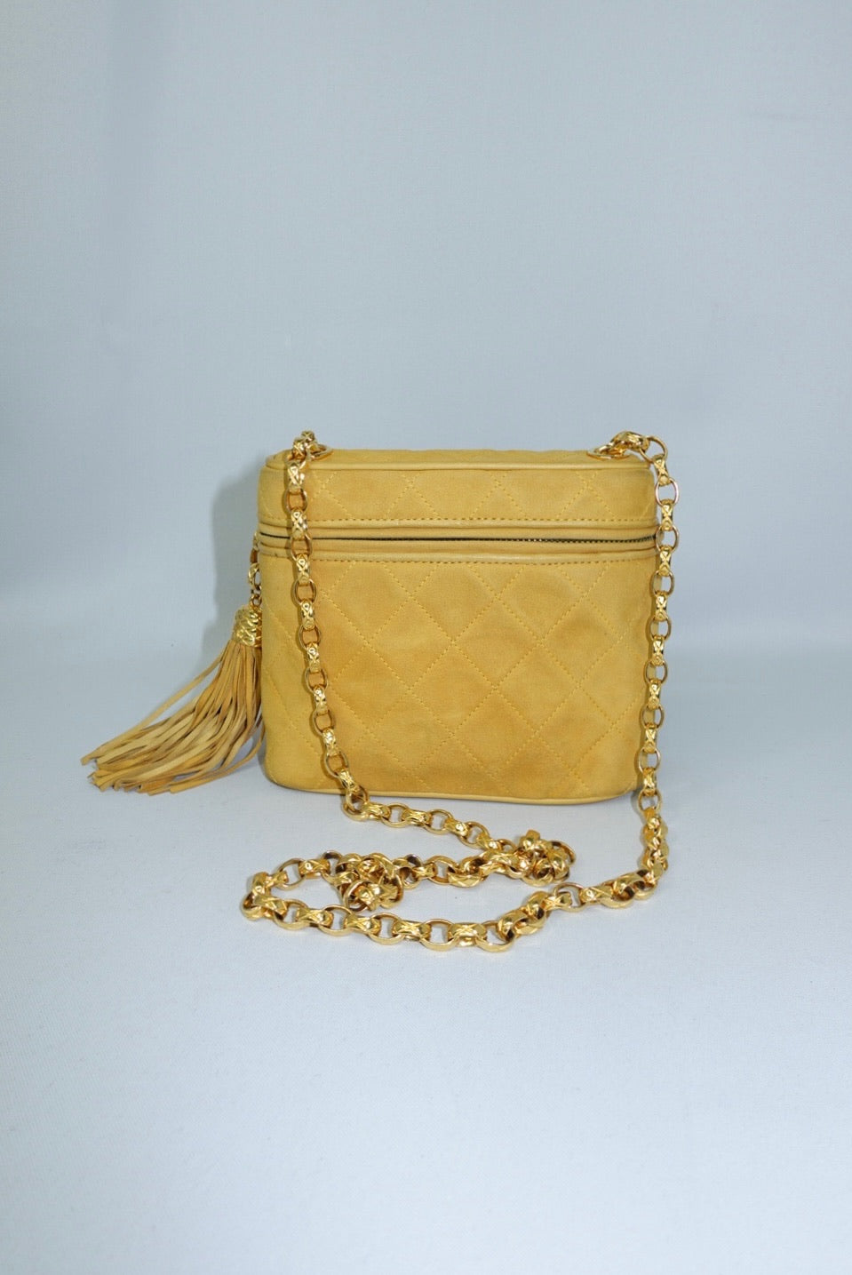 chanel vintage mustard yellow vanity bag