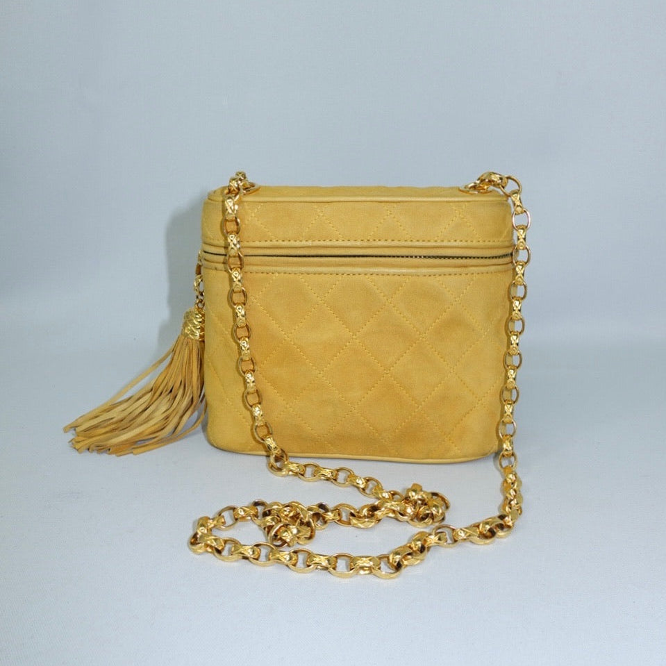 chanel vintage mustard yellow vanity bag