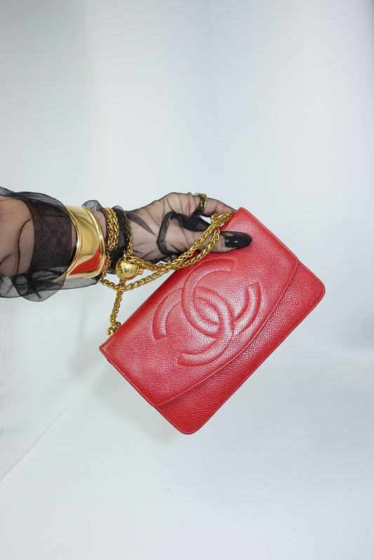 007.Re-Worked Chanel CC Flap Vintage W.O.C Red Grained Calfskin