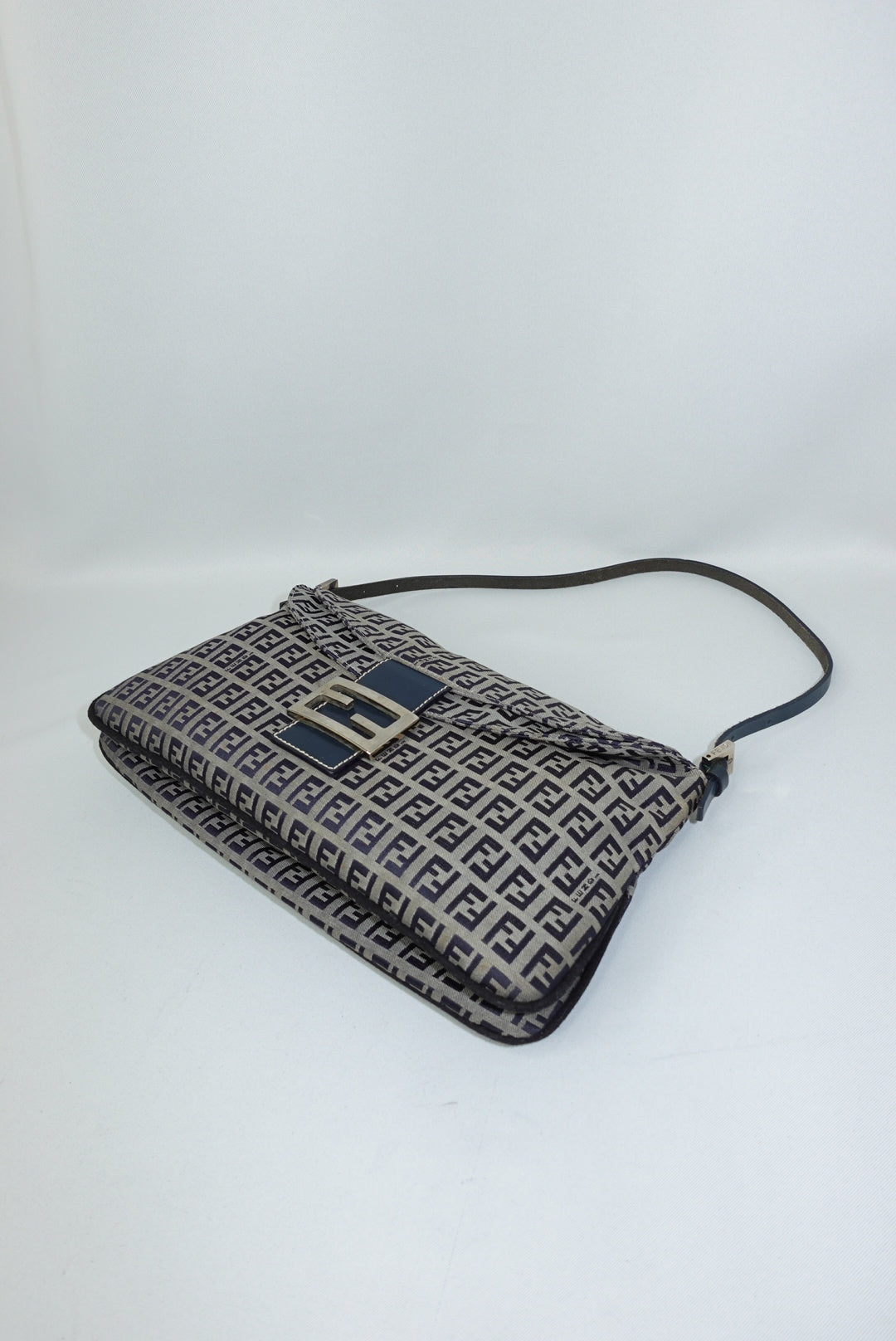 111. Fendi Zucchini Vintage Baguette in Navy Canvas Monogram