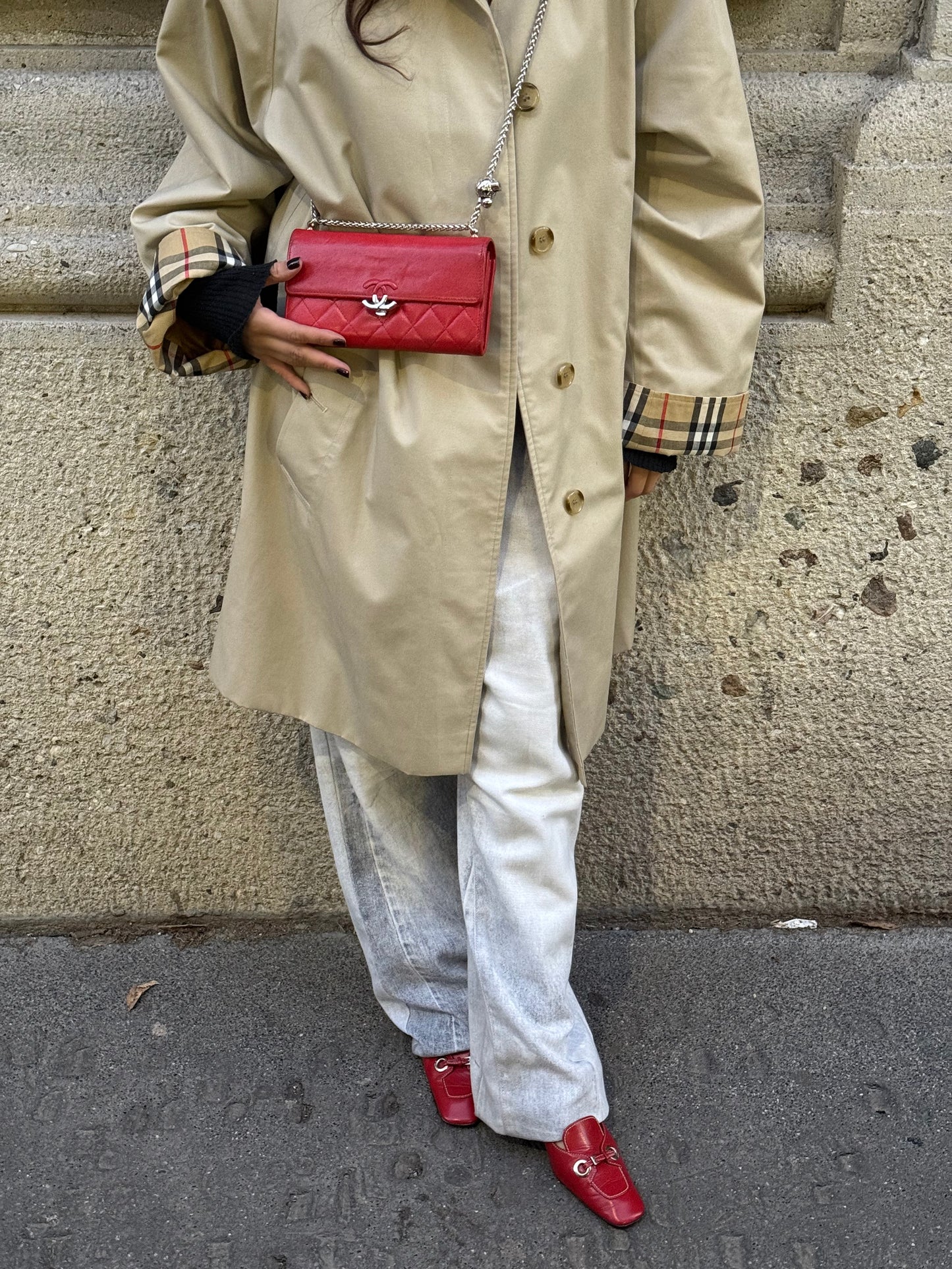 Re-Worked Chanel CC  Timeless Flap Vintage Lobster Red Wallet with Chain