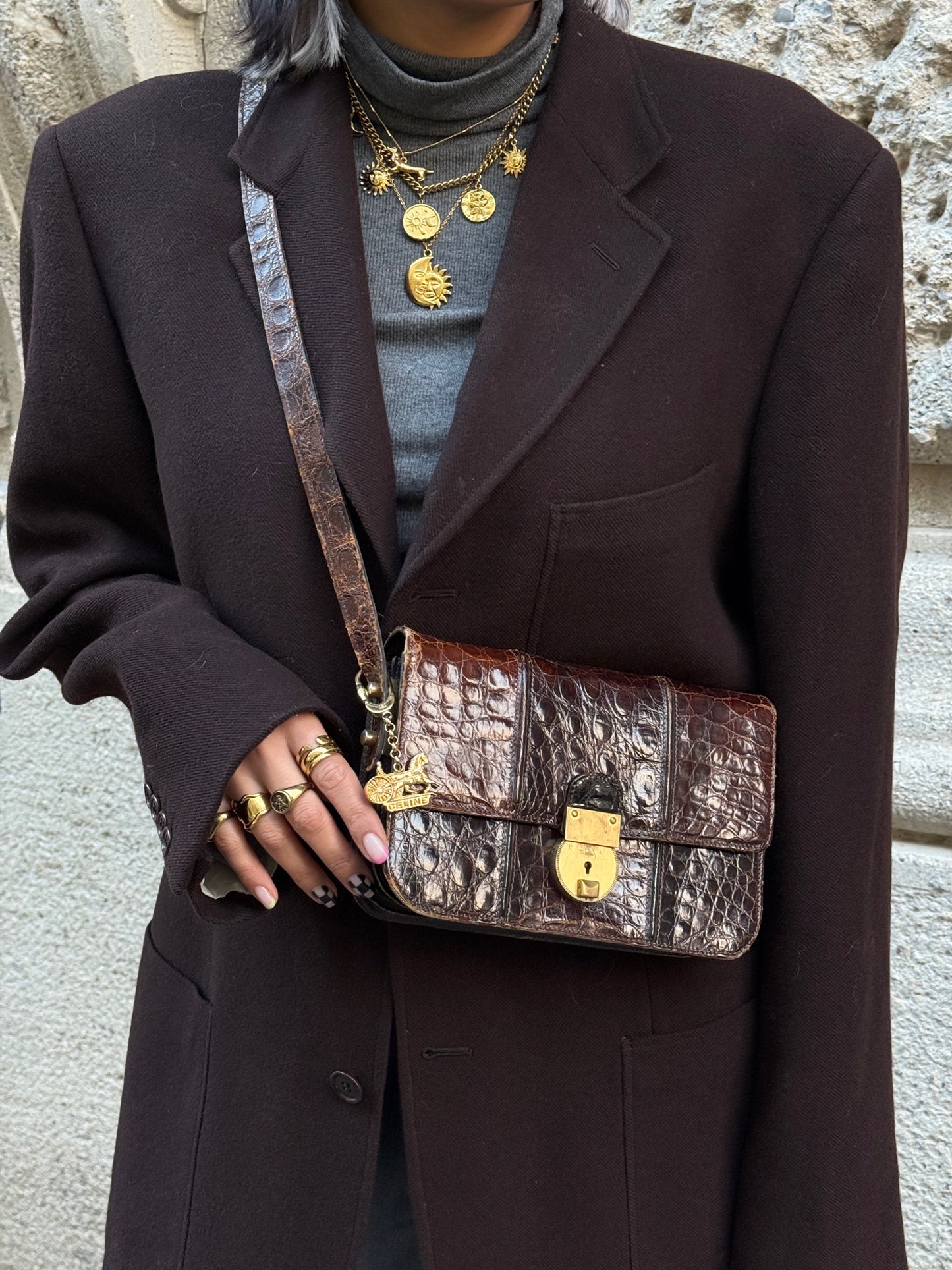 Cèline Vintage Crocodile Brown Leather Crossbody Bag