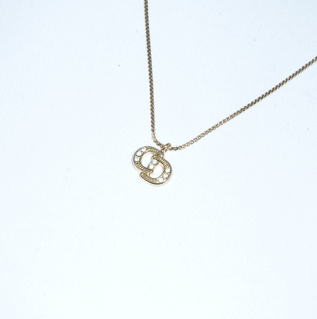 Christian Dior Gold-Toned & Crystal Logo Necklace