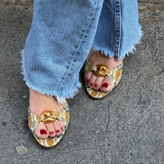 Gucci Pineapple Print Canvas Mules
