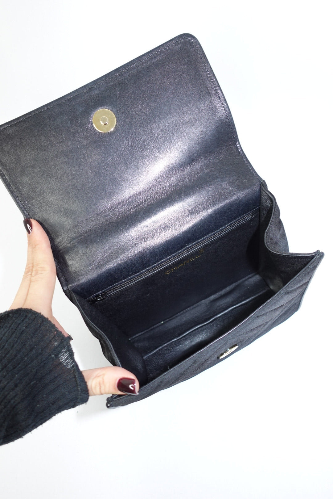 Chanel Vintage Satin Pearl Chain Embroidered CC Logo Bag