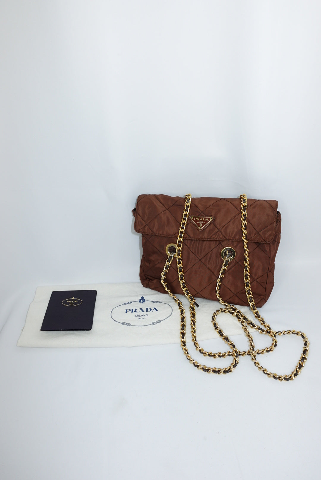 Prada Nylon Brown Vintage Gold Toned Hardware Shoulder Bag