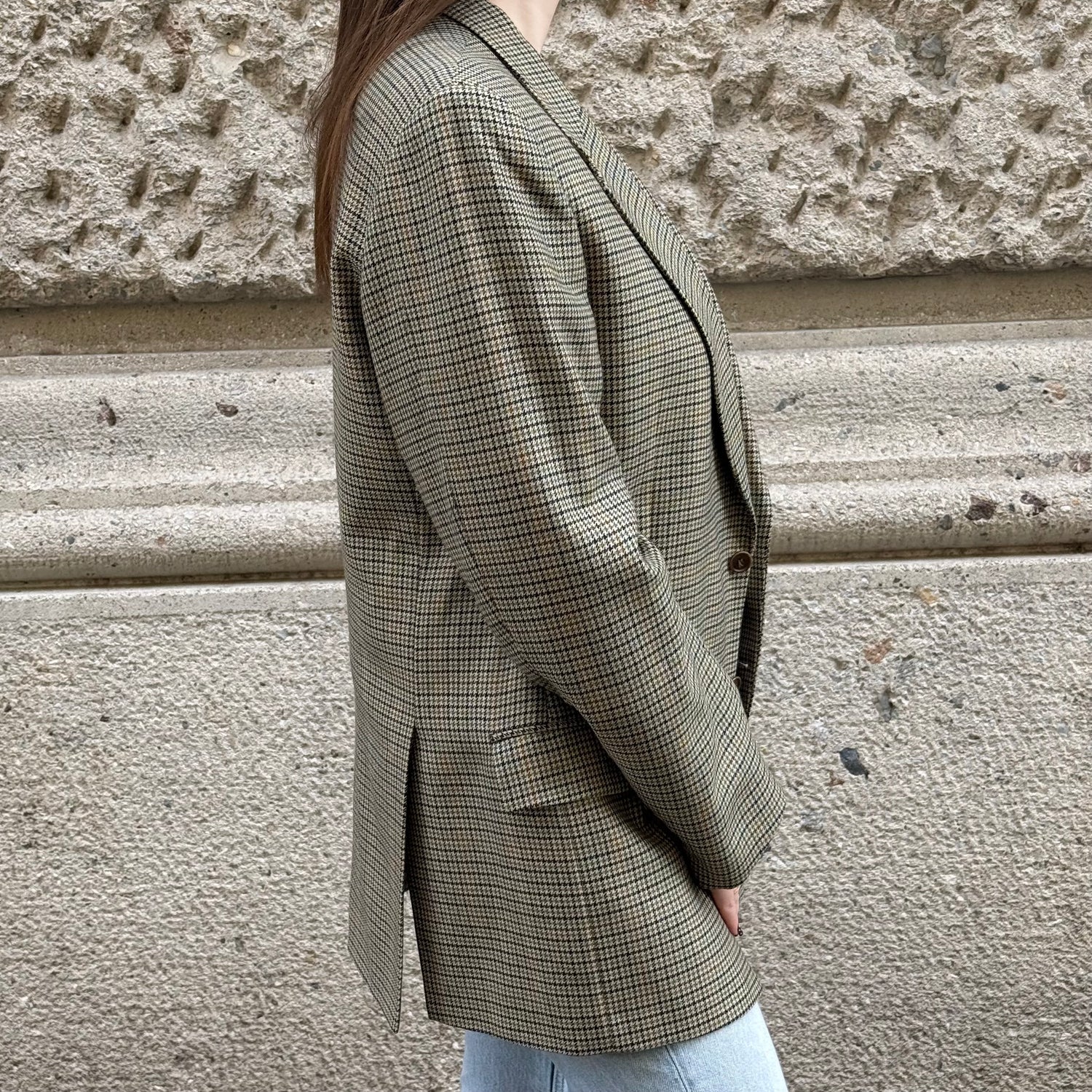 Brown Houndstooth Oversized Blazer 100% Virgin Wool