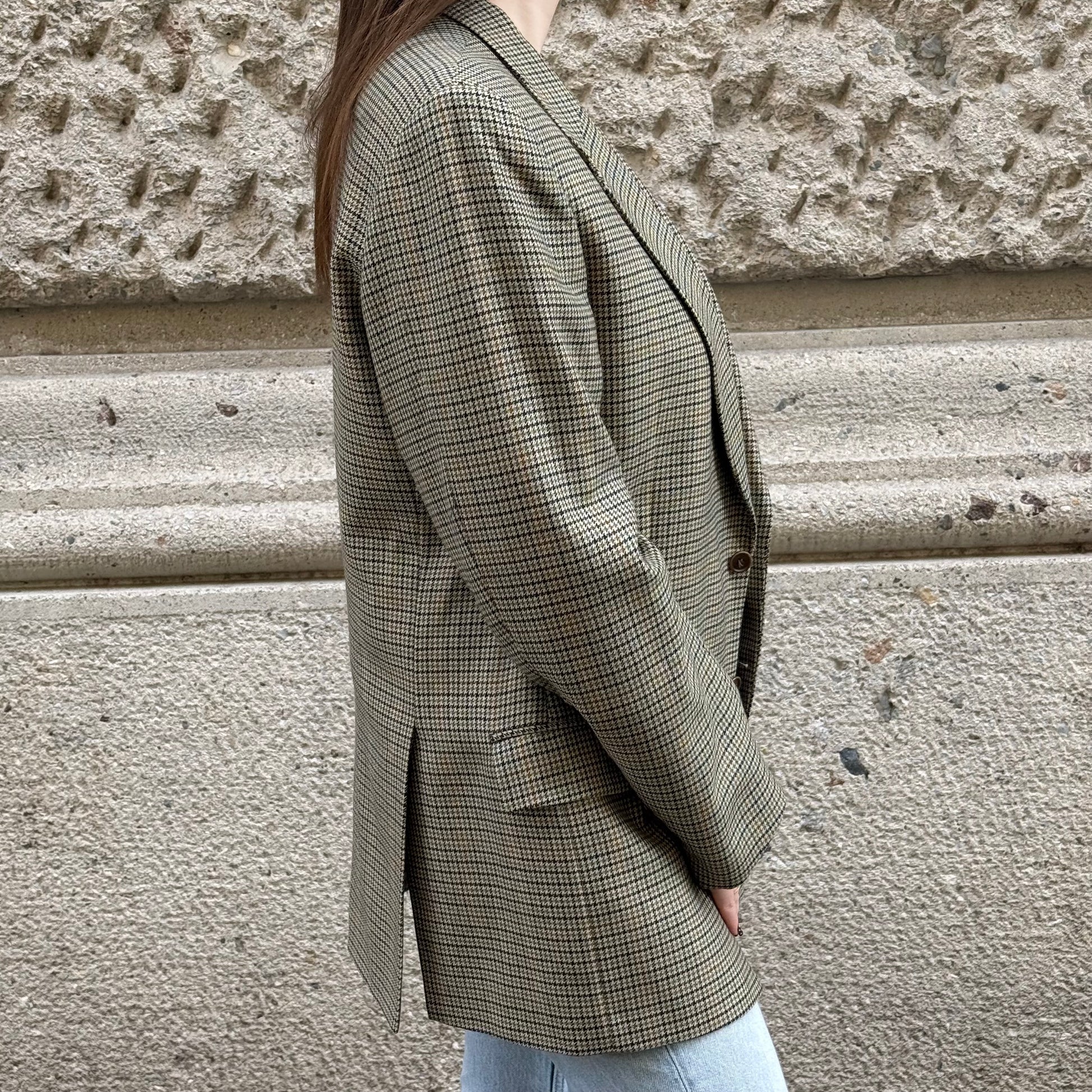 Brown Houndstooth Oversized Blazer 100% Virgin Wool